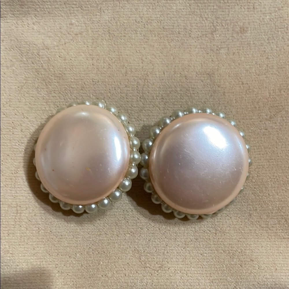 Cream Pearl Dome Earrings with Decorative Border